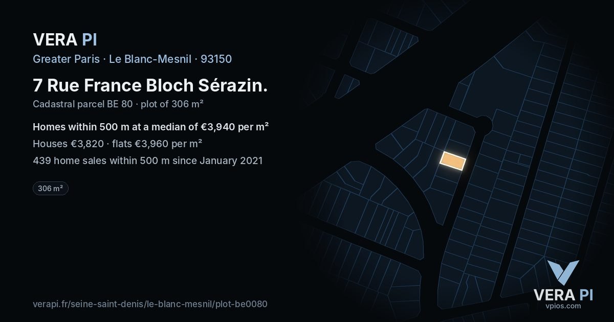 7 Rue France Bloch Sérazin, Le Blanc-Mesnil at night – the plot lit, the parcels around coloured by the prices near them
