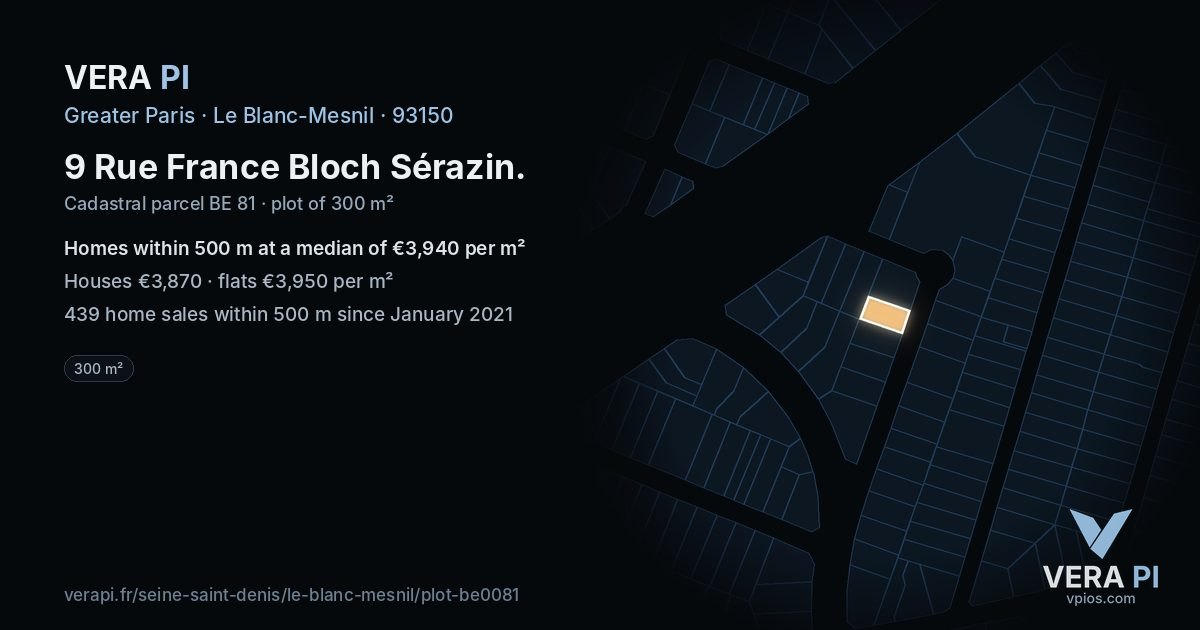 9 Rue France Bloch Sérazin, Le Blanc-Mesnil at night – the plot lit, the parcels around coloured by the prices near them