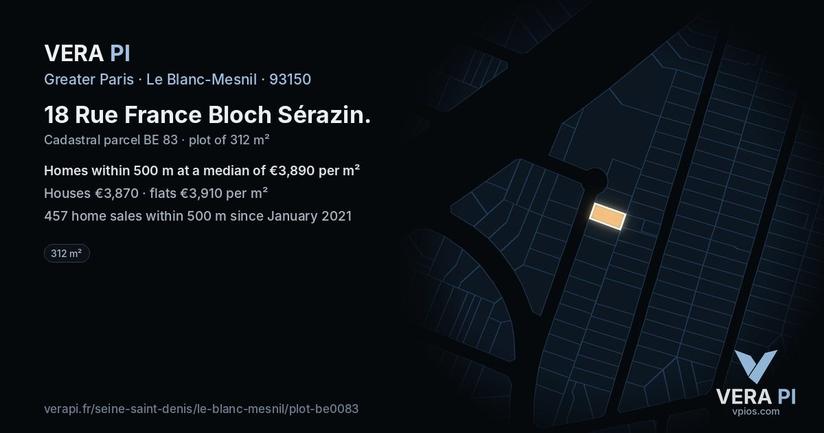 18 Rue France Bloch Sérazin, Le Blanc-Mesnil at night – the plot lit, the parcels around coloured by the prices near them