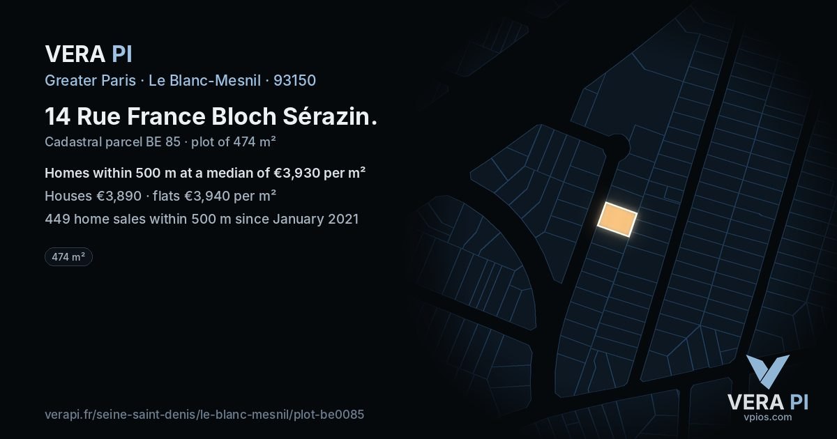 14 Rue France Bloch Sérazin, Le Blanc-Mesnil at night – the plot lit, the parcels around coloured by the prices near them