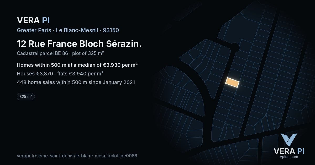 12 Rue France Bloch Sérazin, Le Blanc-Mesnil at night – the plot lit, the parcels around coloured by the prices near them