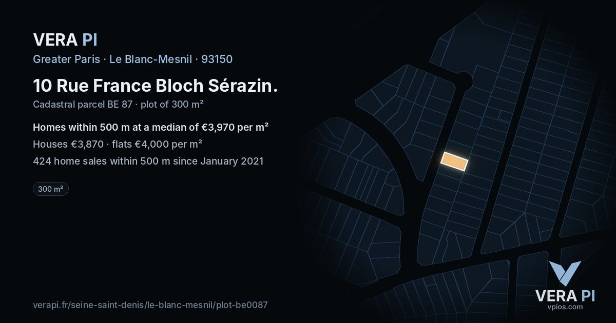 10 Rue France Bloch Sérazin, Le Blanc-Mesnil at night – the plot lit, the parcels around coloured by the prices near them
