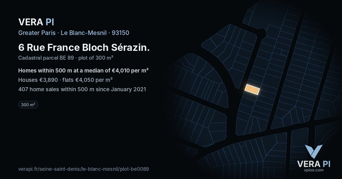 6 Rue France Bloch Sérazin, Le Blanc-Mesnil at night – the plot lit, the parcels around coloured by the prices near them