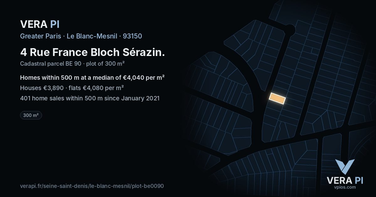 4 Rue France Bloch Sérazin, Le Blanc-Mesnil at night – the plot lit, the parcels around coloured by the prices near them