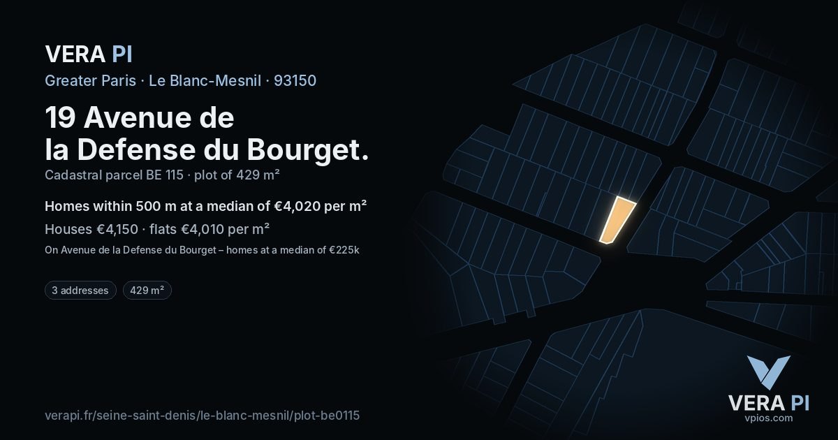 19 Avenue de la Defense du Bourget, Le Blanc-Mesnil at night – the plot lit, the parcels around coloured by the prices near them