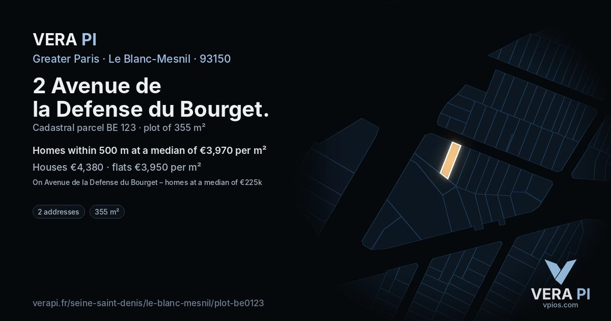 2 Avenue de la Defense du Bourget, Le Blanc-Mesnil at night – the plot lit, the parcels around coloured by the prices near them