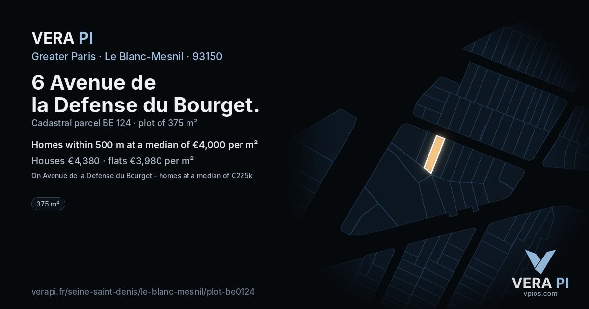 6 Avenue de la Defense du Bourget, Le Blanc-Mesnil at night – the plot lit, the parcels around coloured by the prices near them