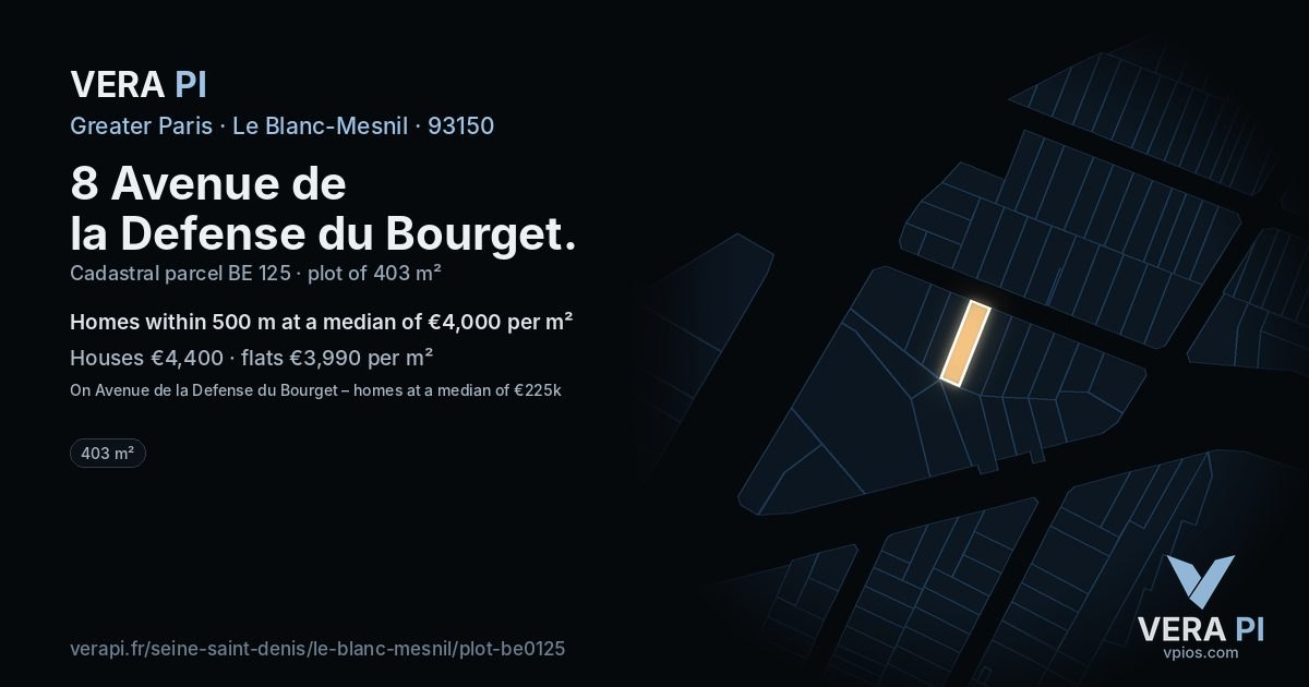 8 Avenue de la Defense du Bourget, Le Blanc-Mesnil at night – the plot lit, the parcels around coloured by the prices near them
