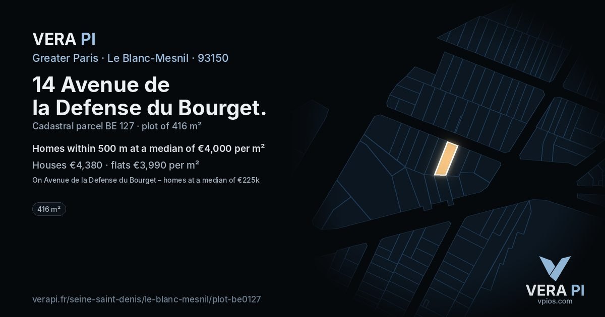 14 Avenue de la Defense du Bourget, Le Blanc-Mesnil at night – the plot lit, the parcels around coloured by the prices near them