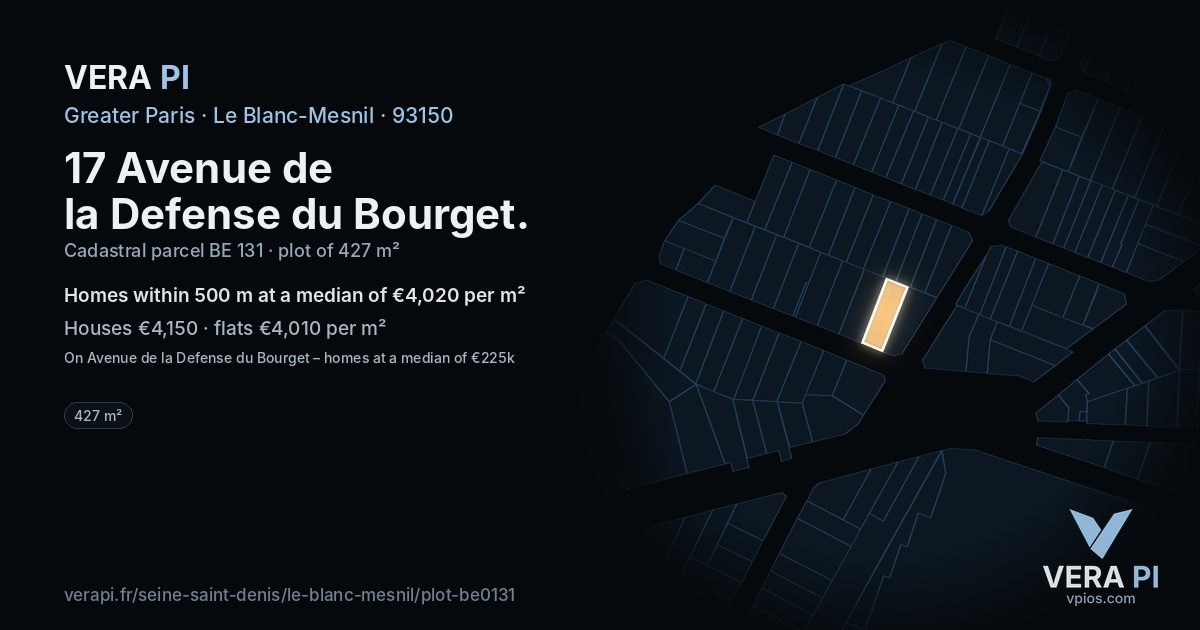 17 Avenue de la Defense du Bourget, Le Blanc-Mesnil at night – the plot lit, the parcels around coloured by the prices near them