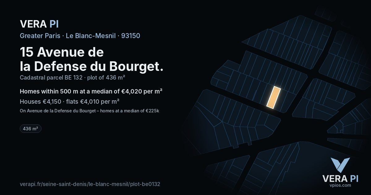 15 Avenue de la Defense du Bourget, Le Blanc-Mesnil at night – the plot lit, the parcels around coloured by the prices near them