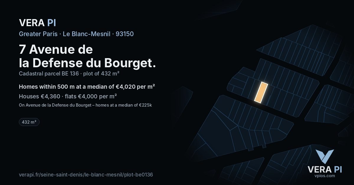 7 Avenue de la Defense du Bourget, Le Blanc-Mesnil at night – the plot lit, the parcels around coloured by the prices near them