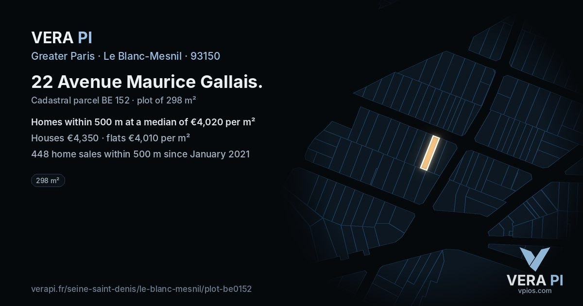 22 Avenue Maurice Gallais, Le Blanc-Mesnil at night – the plot lit, the parcels around coloured by the prices near them