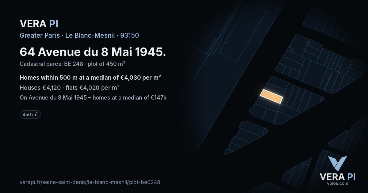64 Avenue du 8 Mai 1945, Le Blanc-Mesnil at night – the plot lit, the parcels around coloured by the prices near them