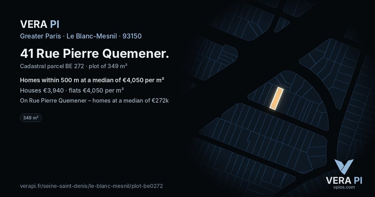41 Rue Pierre Quemener, Le Blanc-Mesnil at night – the plot lit, the parcels around coloured by the prices near them