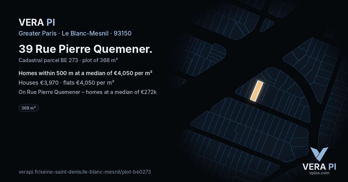 39 Rue Pierre Quemener, Le Blanc-Mesnil at night – the plot lit, the parcels around coloured by the prices near them