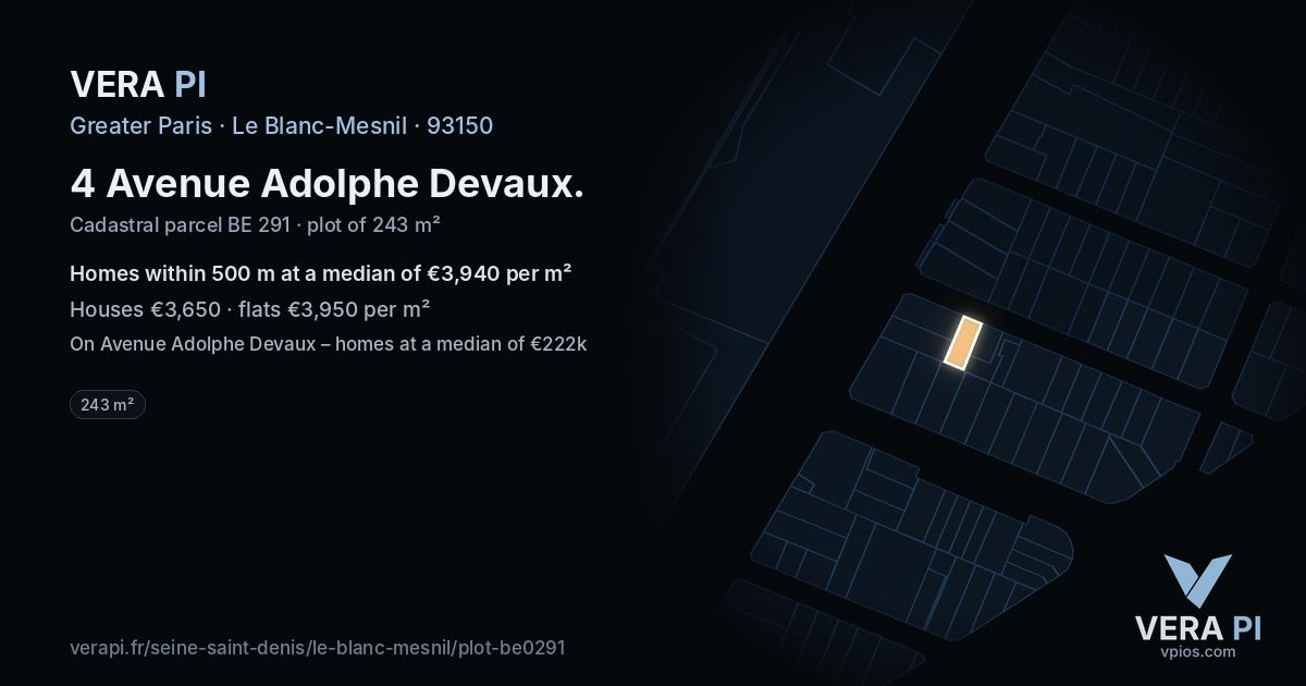 4 Avenue Adolphe Devaux, Le Blanc-Mesnil at night – the plot lit, the parcels around coloured by the prices near them