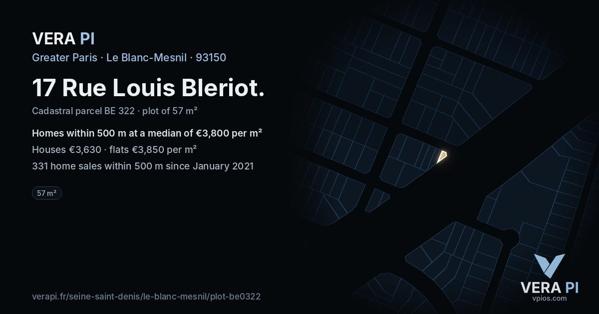 17 Rue Louis Bleriot, Le Blanc-Mesnil at night – the plot lit, the parcels around coloured by the prices near them
