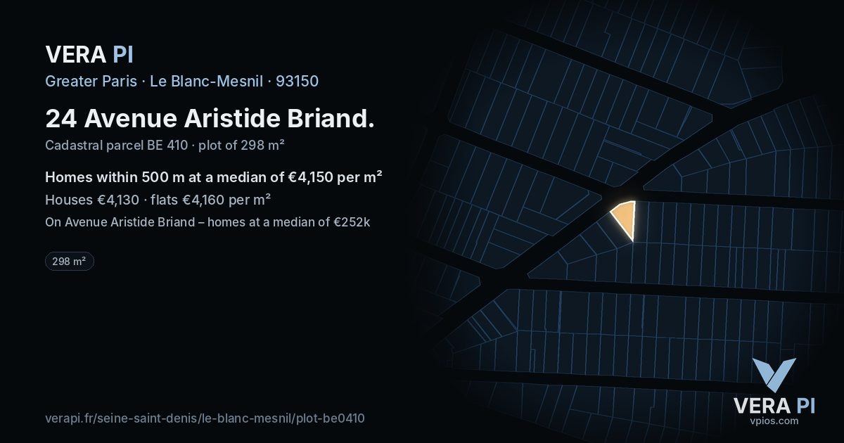 24 Avenue Aristide Briand, Le Blanc-Mesnil at night – the plot lit, the parcels around coloured by the prices near them