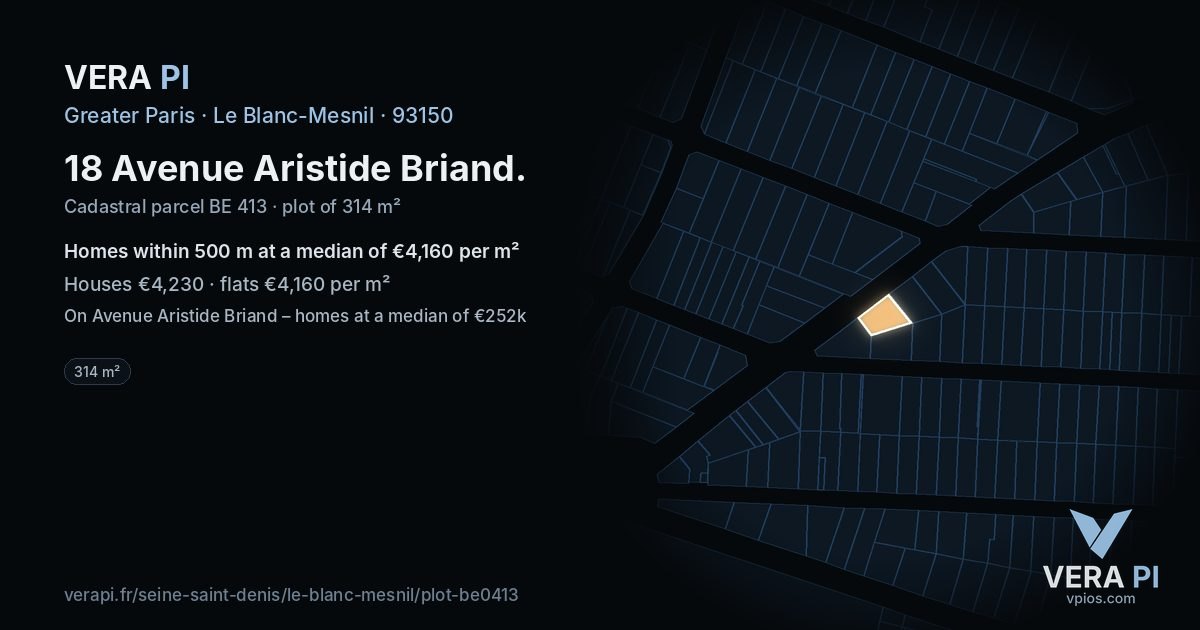 18 Avenue Aristide Briand, Le Blanc-Mesnil at night – the plot lit, the parcels around coloured by the prices near them