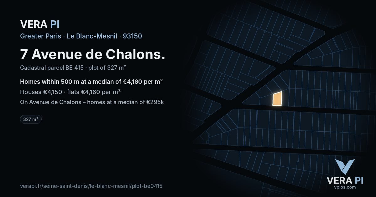 7 Avenue de Chalons, Le Blanc-Mesnil at night – the plot lit, the parcels around coloured by the prices near them