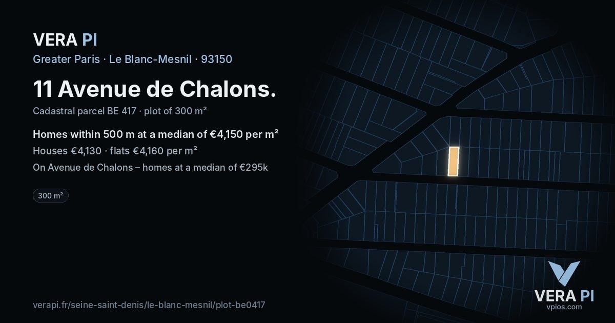 11 Avenue de Chalons, Le Blanc-Mesnil at night – the plot lit, the parcels around coloured by the prices near them