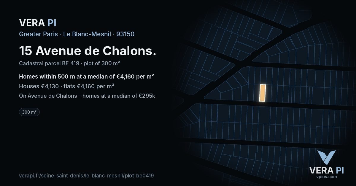 15 Avenue de Chalons, Le Blanc-Mesnil at night – the plot lit, the parcels around coloured by the prices near them
