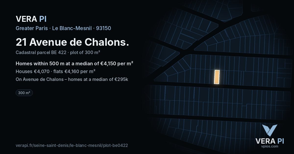 21 Avenue de Chalons, Le Blanc-Mesnil at night – the plot lit, the parcels around coloured by the prices near them