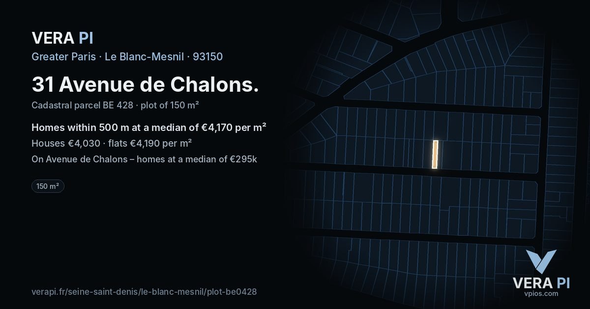 31 Avenue de Chalons, Le Blanc-Mesnil at night – the plot lit, the parcels around coloured by the prices near them