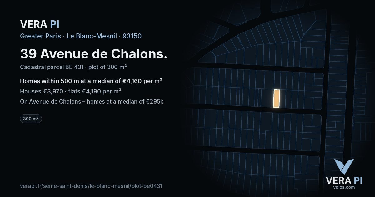39 Avenue de Chalons, Le Blanc-Mesnil at night – the plot lit, the parcels around coloured by the prices near them