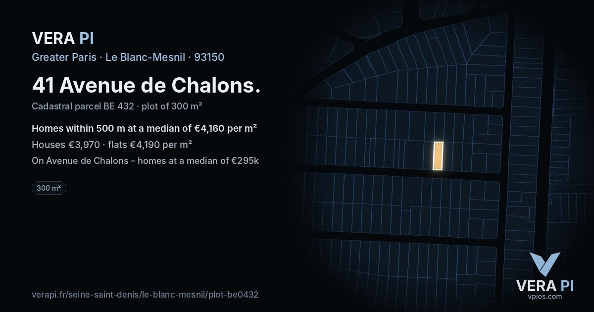 41 Avenue de Chalons, Le Blanc-Mesnil at night – the plot lit, the parcels around coloured by the prices near them
