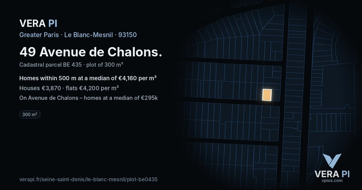 49 Avenue de Chalons, Le Blanc-Mesnil at night – the plot lit, the parcels around coloured by the prices near them