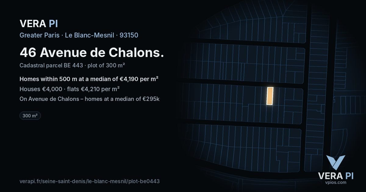 46 Avenue de Chalons, Le Blanc-Mesnil at night – the plot lit, the parcels around coloured by the prices near them