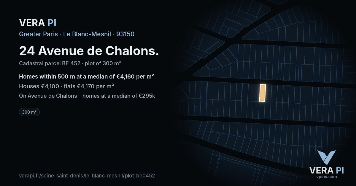 24 Avenue de Chalons, Le Blanc-Mesnil at night – the plot lit, the parcels around coloured by the prices near them