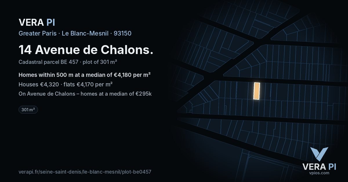 14 Avenue de Chalons, Le Blanc-Mesnil at night – the plot lit, the parcels around coloured by the prices near them