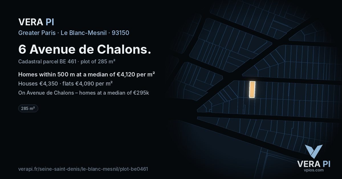 6 Avenue de Chalons, Le Blanc-Mesnil at night – the plot lit, the parcels around coloured by the prices near them