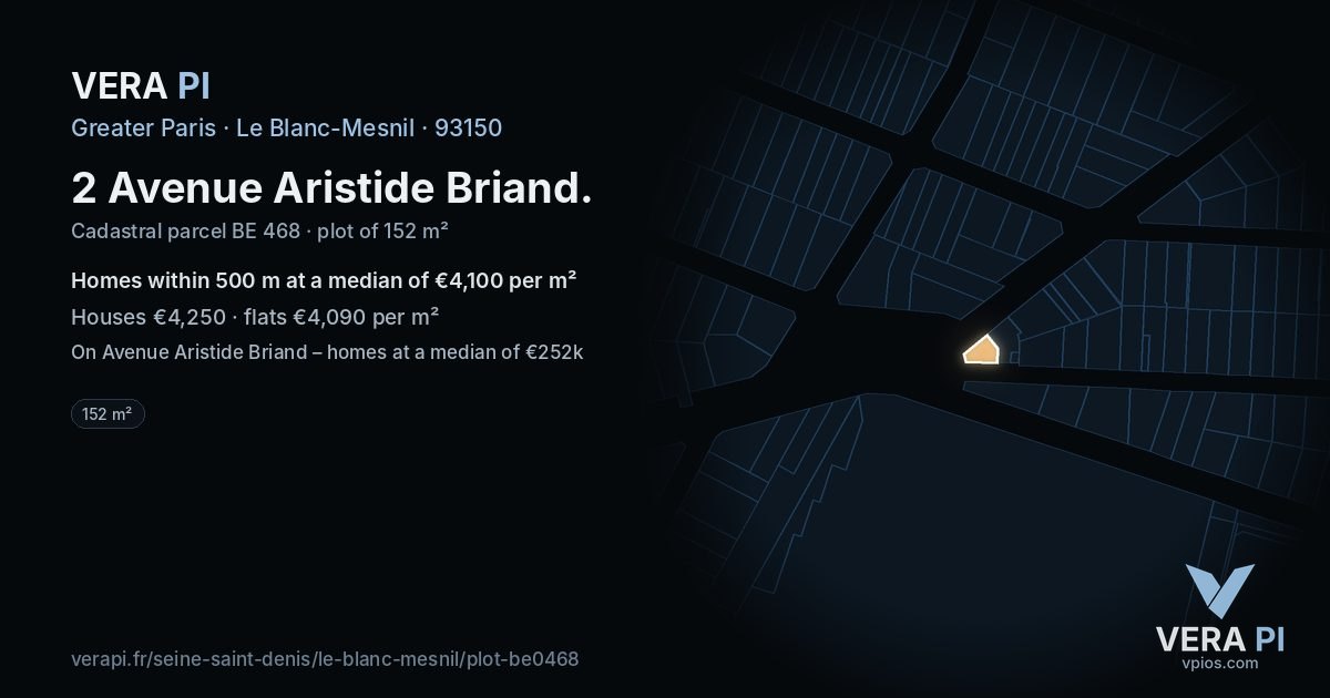 2 Avenue Aristide Briand, Le Blanc-Mesnil at night – the plot lit, the parcels around coloured by the prices near them