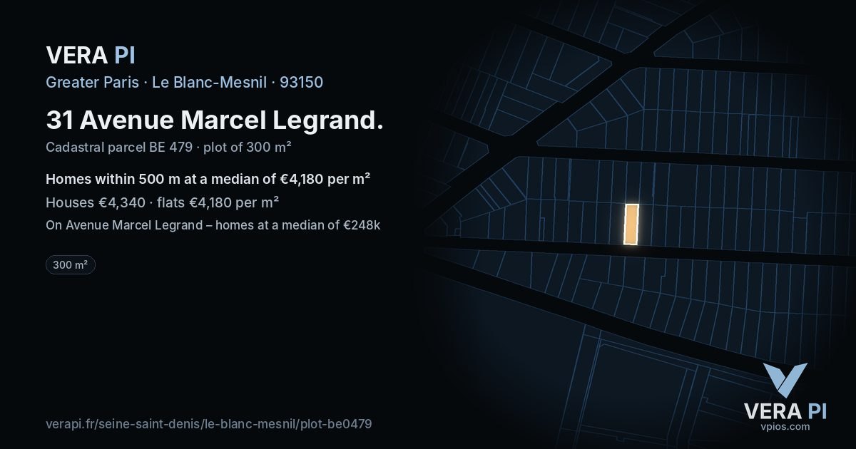 31 Avenue Marcel Legrand, Le Blanc-Mesnil at night – the plot lit, the parcels around coloured by the prices near them