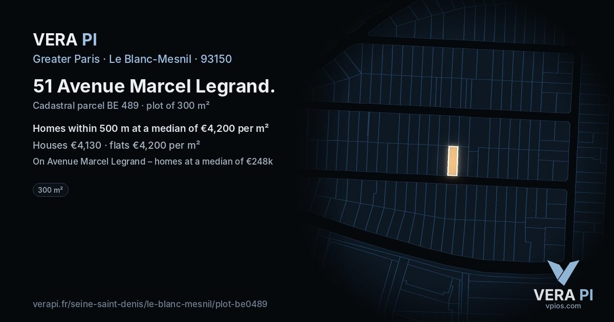 51 Avenue Marcel Legrand, Le Blanc-Mesnil at night – the plot lit, the parcels around coloured by the prices near them