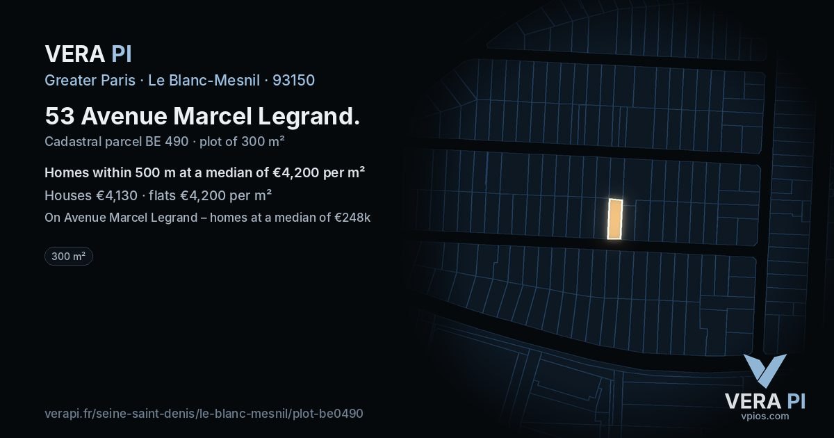 53 Avenue Marcel Legrand, Le Blanc-Mesnil at night – the plot lit, the parcels around coloured by the prices near them
