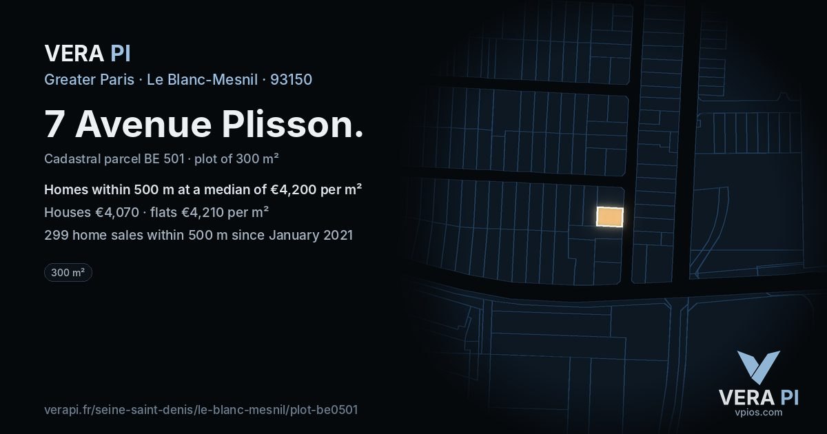 7 Avenue Plisson, Le Blanc-Mesnil at night – the plot lit, the parcels around coloured by the prices near them