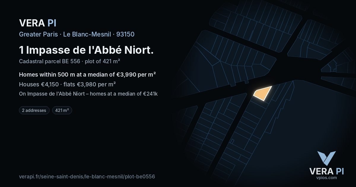 1 Impasse de l'Abbé Niort, Le Blanc-Mesnil at night – the plot lit, the parcels around coloured by the prices near them