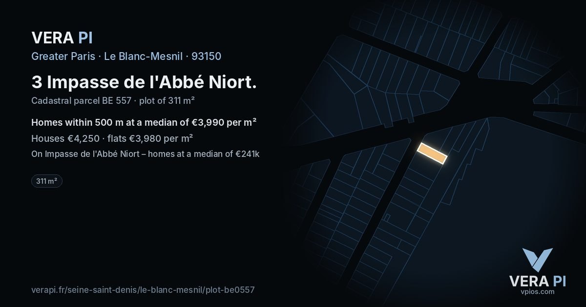 3 Impasse de l'Abbé Niort, Le Blanc-Mesnil at night – the plot lit, the parcels around coloured by the prices near them