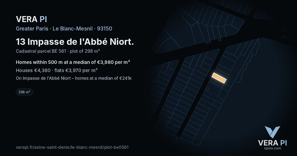 13 Impasse de l'Abbé Niort, Le Blanc-Mesnil at night – the plot lit, the parcels around coloured by the prices near them