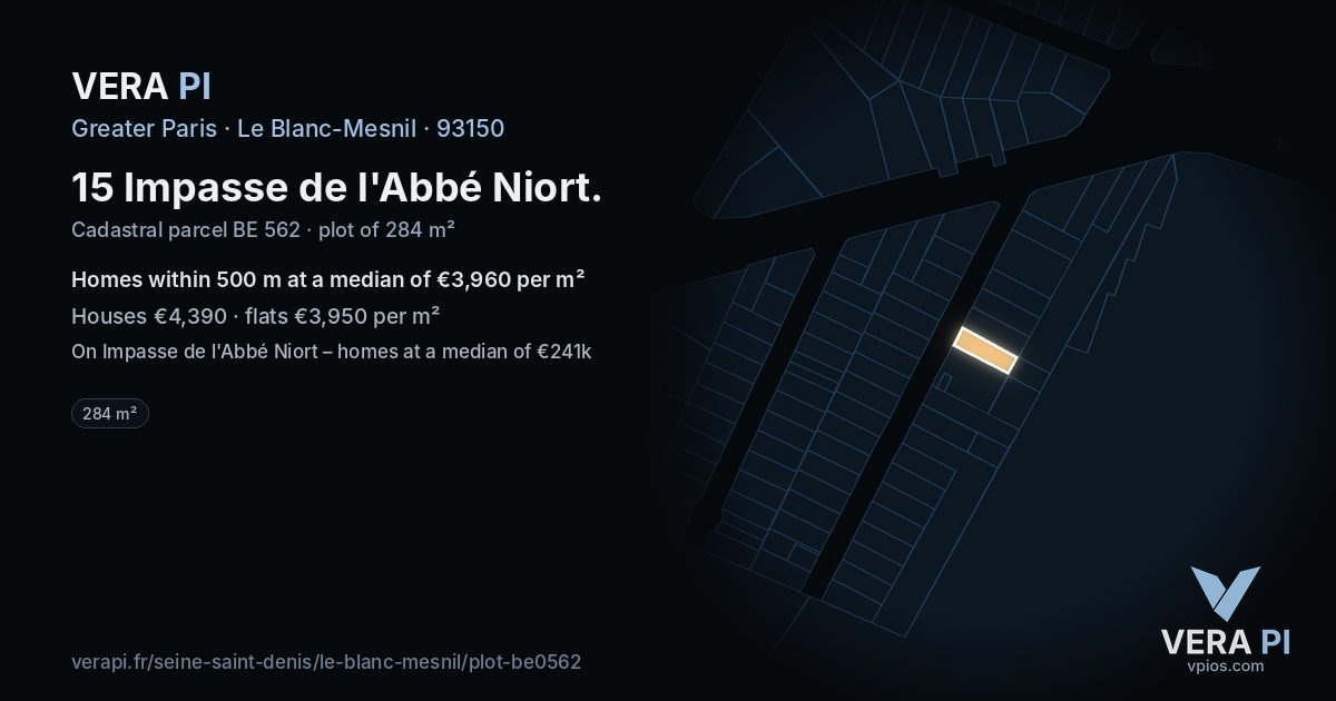 15 Impasse de l'Abbé Niort, Le Blanc-Mesnil at night – the plot lit, the parcels around coloured by the prices near them