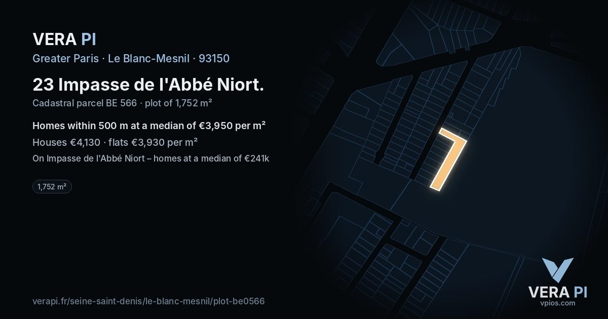 23 Impasse de l'Abbé Niort, Le Blanc-Mesnil at night – the plot lit, the parcels around coloured by the prices near them