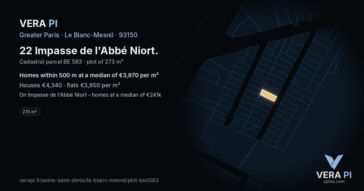 22 Impasse de l'Abbé Niort, Le Blanc-Mesnil at night – the plot lit, the parcels around coloured by the prices near them