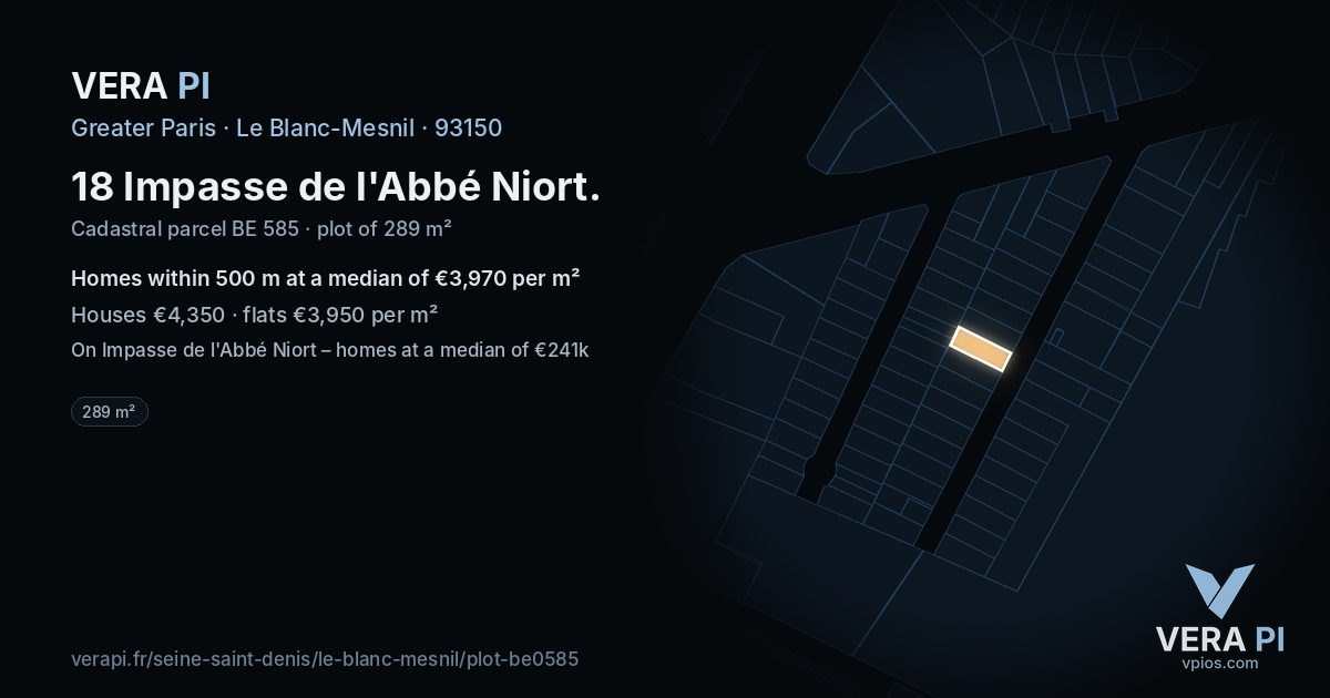 18 Impasse de l'Abbé Niort, Le Blanc-Mesnil at night – the plot lit, the parcels around coloured by the prices near them