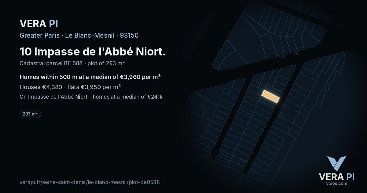 10 Impasse de l'Abbé Niort, Le Blanc-Mesnil at night – the plot lit, the parcels around coloured by the prices near them