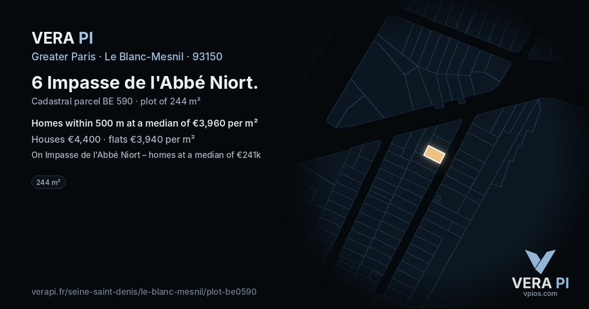 6 Impasse de l'Abbé Niort, Le Blanc-Mesnil at night – the plot lit, the parcels around coloured by the prices near them